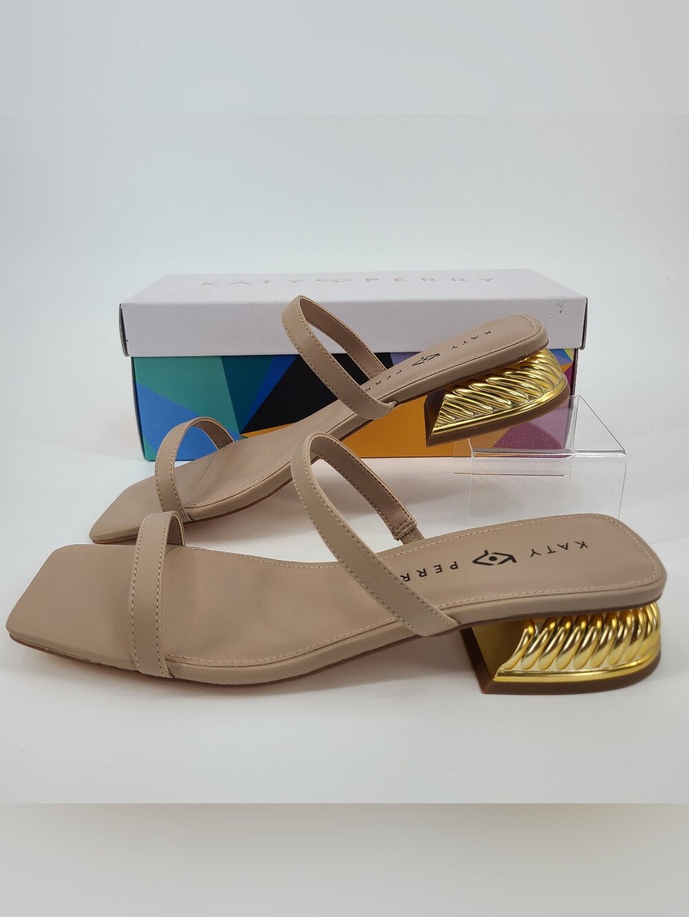 Katy Perry Collections Beige Gold-Accent Strappy Sandals Size 10